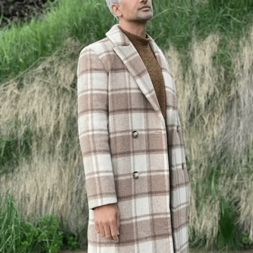 Was Him • Tan Fran Wheat Plaid Ludlow Wool Blend Trench Coat